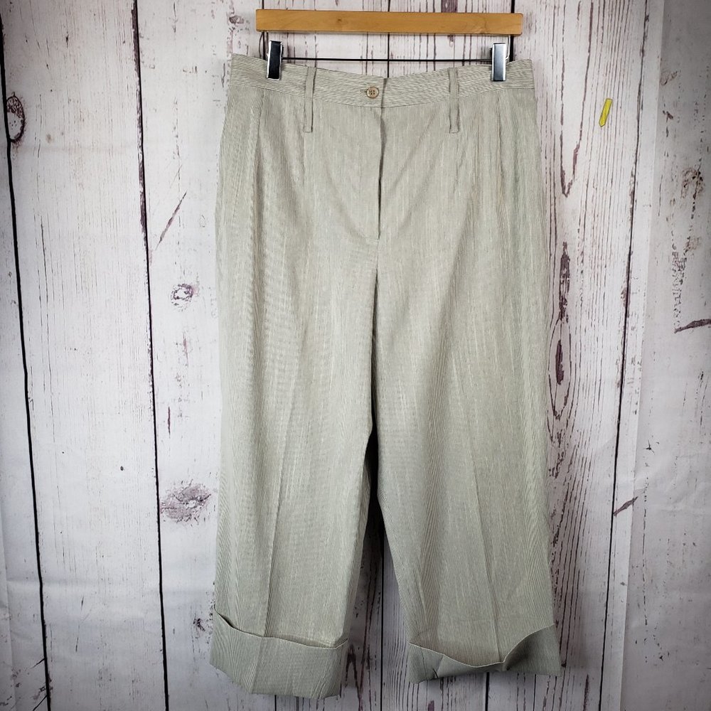 Benard Couture Vintage Capri Pants Womens Size 14 Striped Wide Leg Rayon Gray